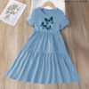 Ruffle Hem Dress - Blue Butterflies