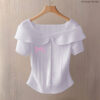 Rib Blouse - Pink Bow